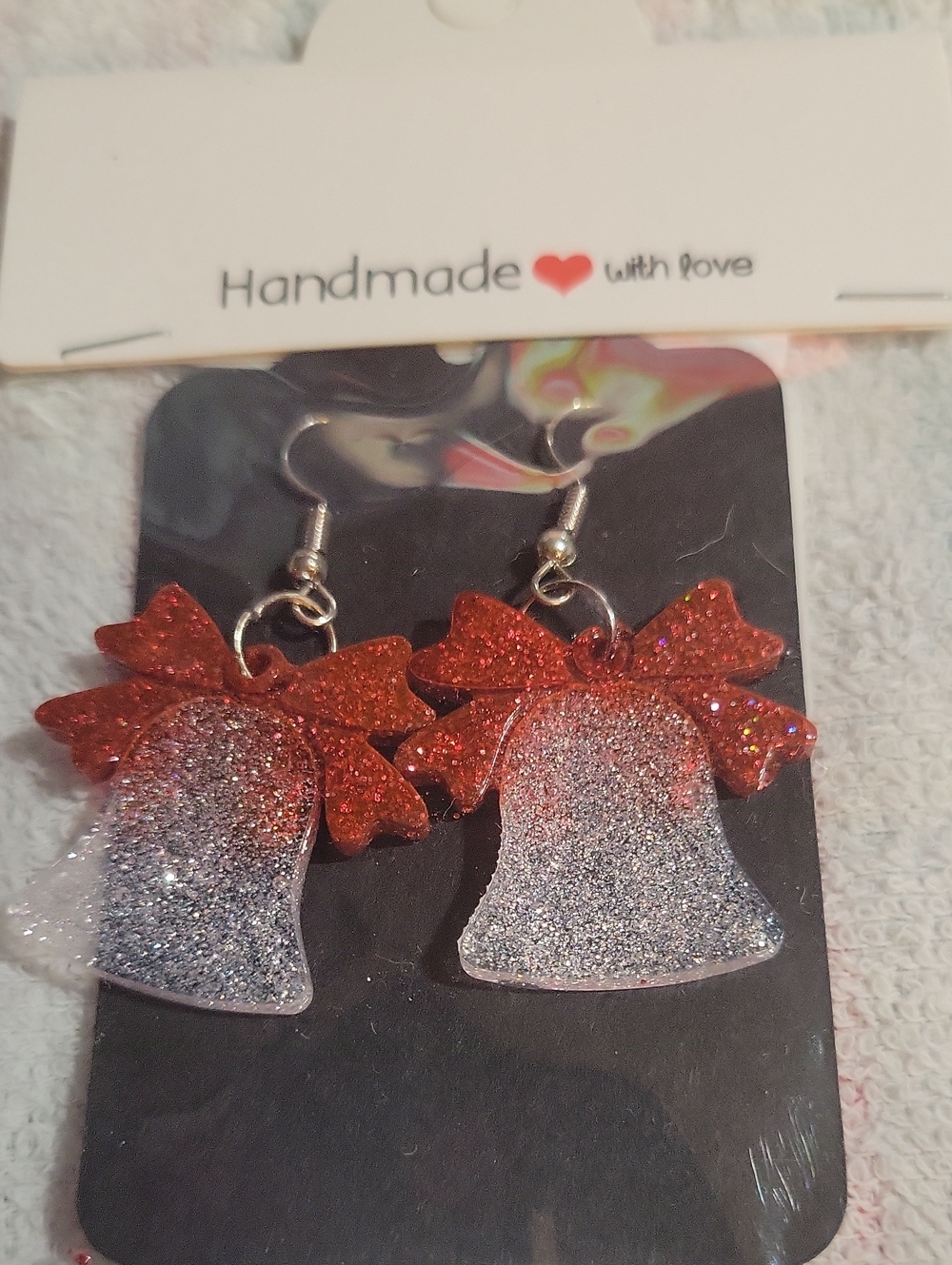 Handmade Red & Silver Glitter Bell Earrings
